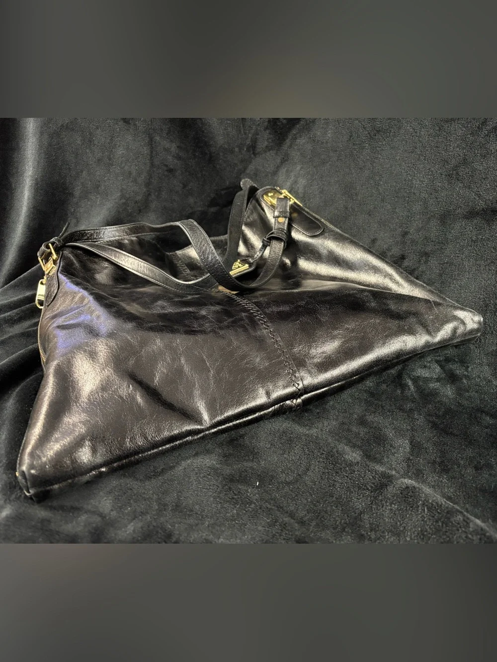 Badgley Mischka Black Genuine Leather Expandable Tote Shoulder Bag